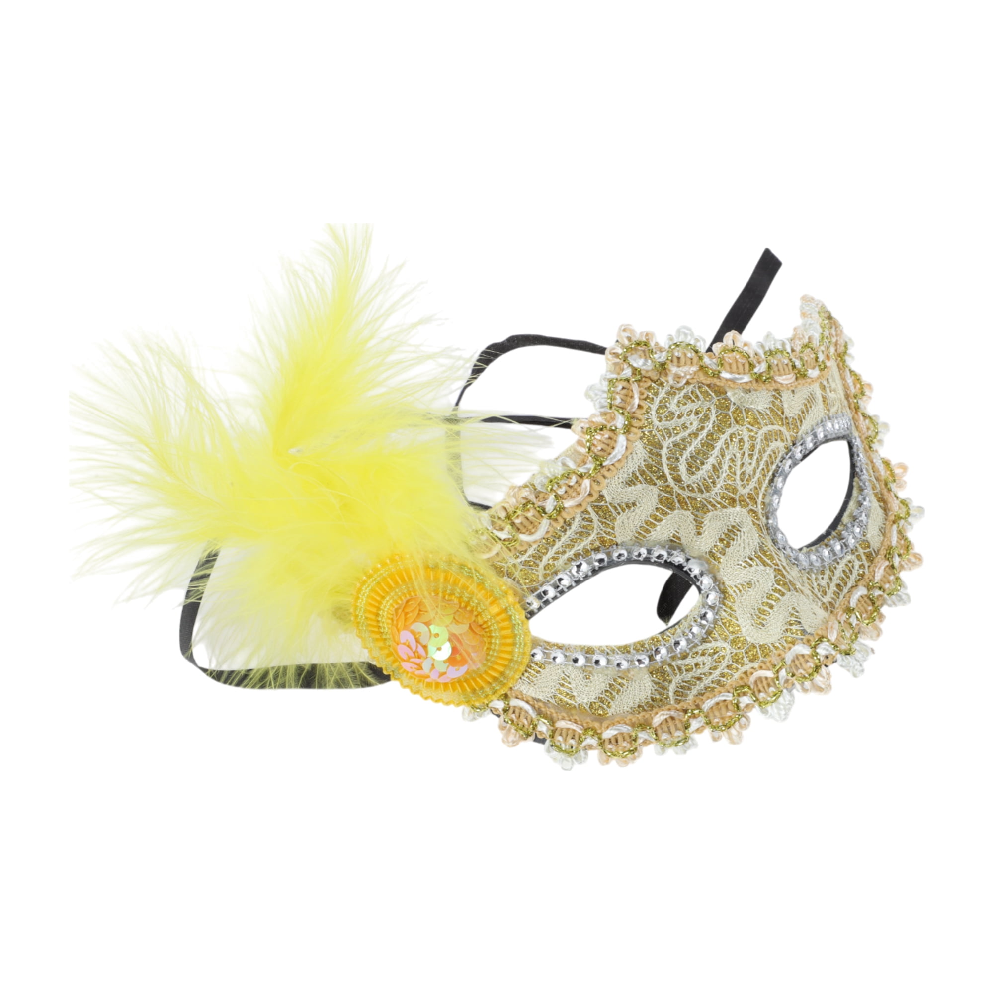 Unique Bargains Elegant Princess Feather Half Face Party Mask 1 Pcs Yellow