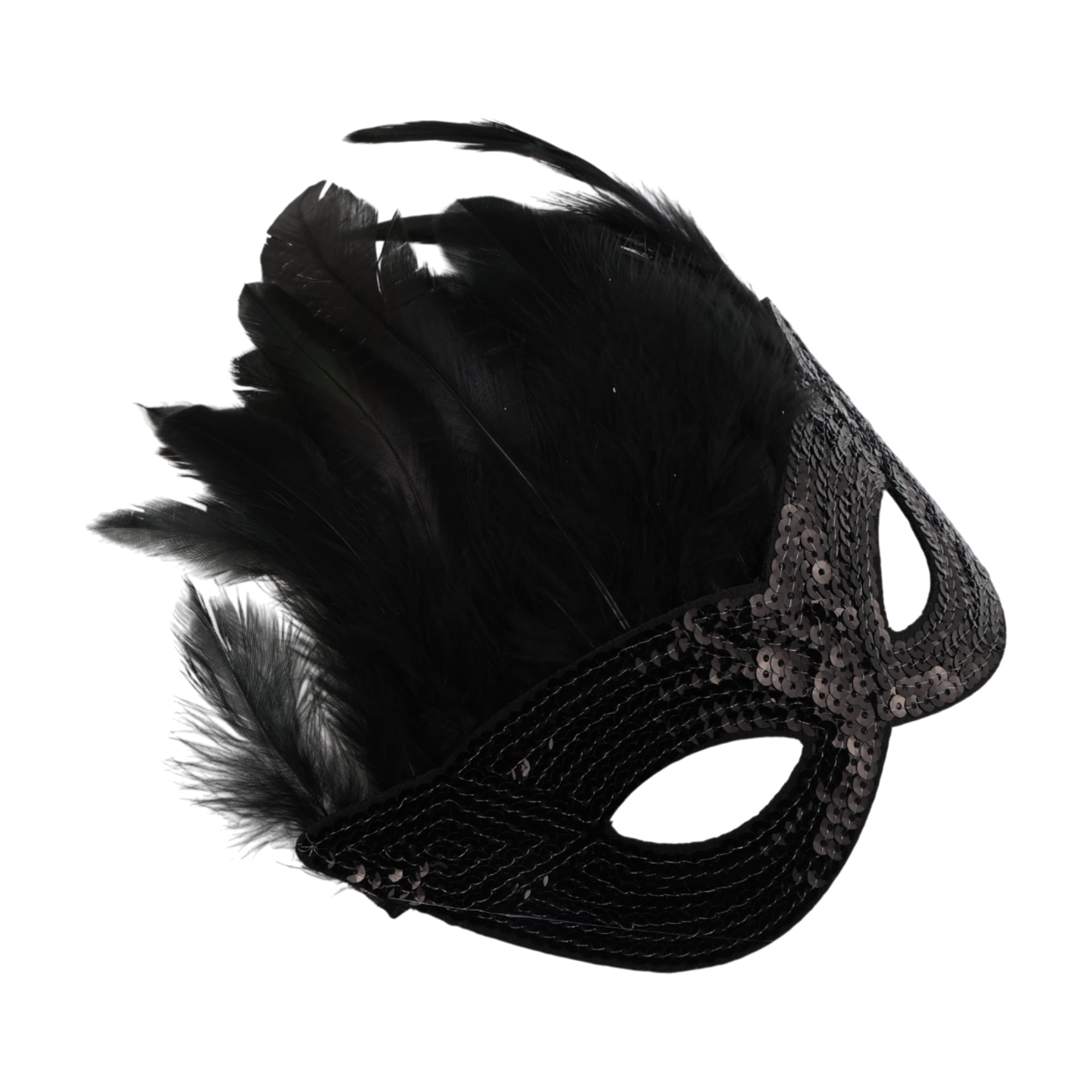Unique Bargains 1 Pack Elegant Sequined Feathers Party Mask Black