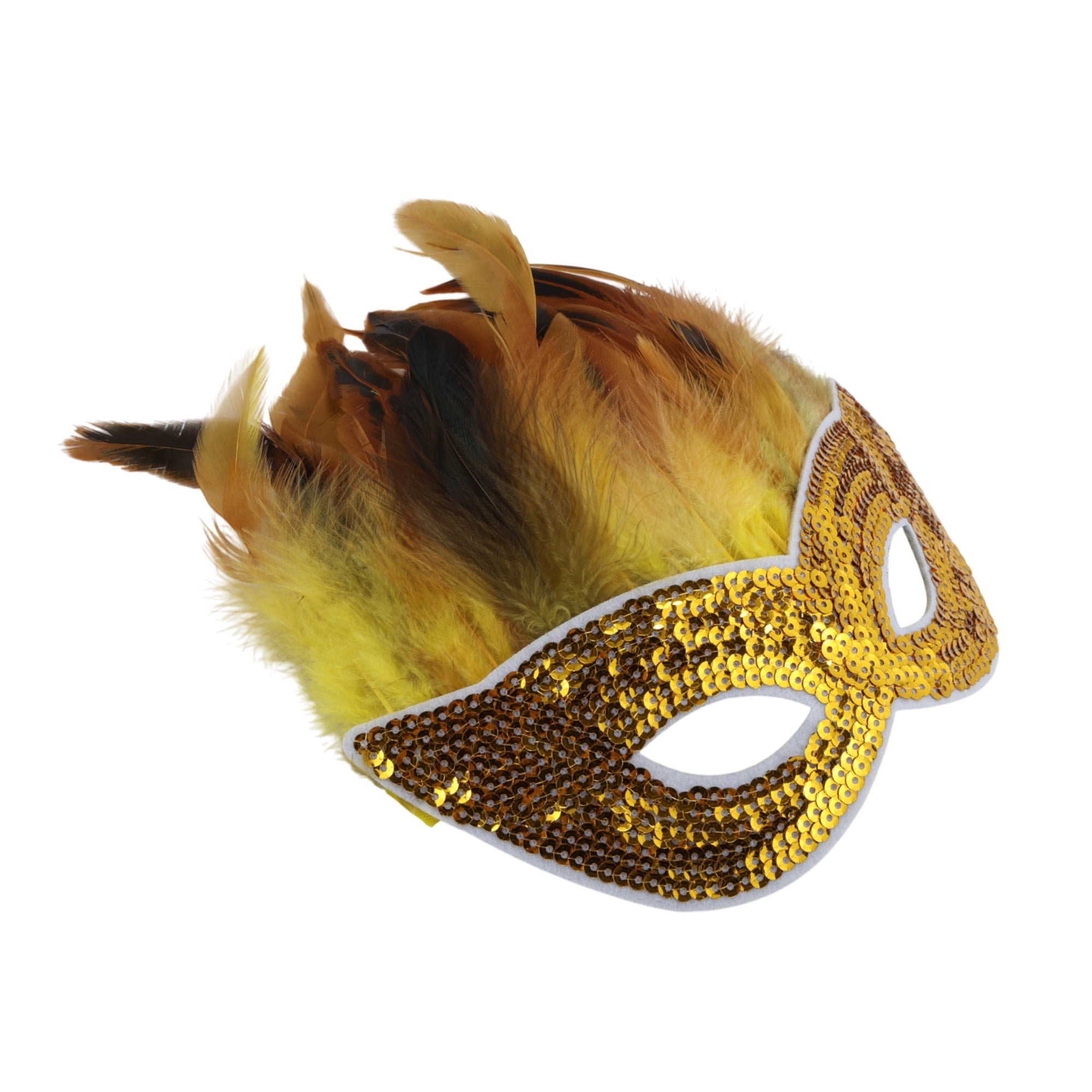 Unique Bargains 1 Pack Elegant Sequined Feathers Party Mask Gold Tone