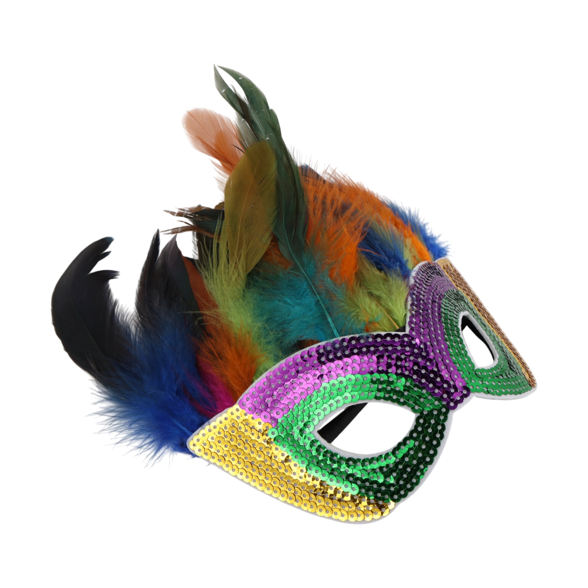 Unique Bargains 1 Pack Elegant Sequined Feathers Party Mask Multicolored