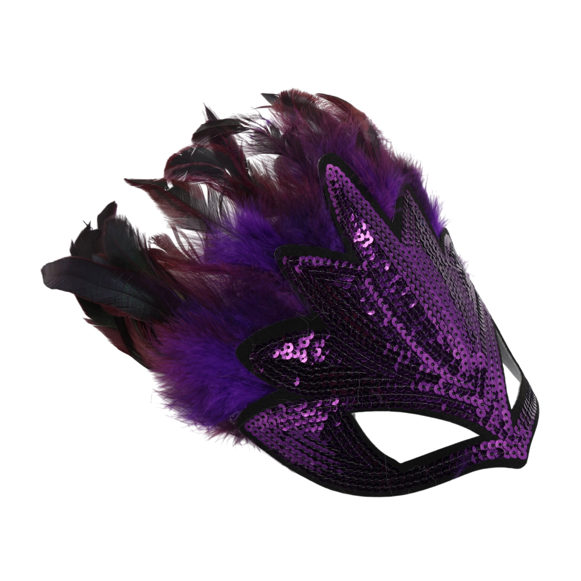 Unique Bargains 1 Pack Elegant Sequined Feathers Party Mask Purple