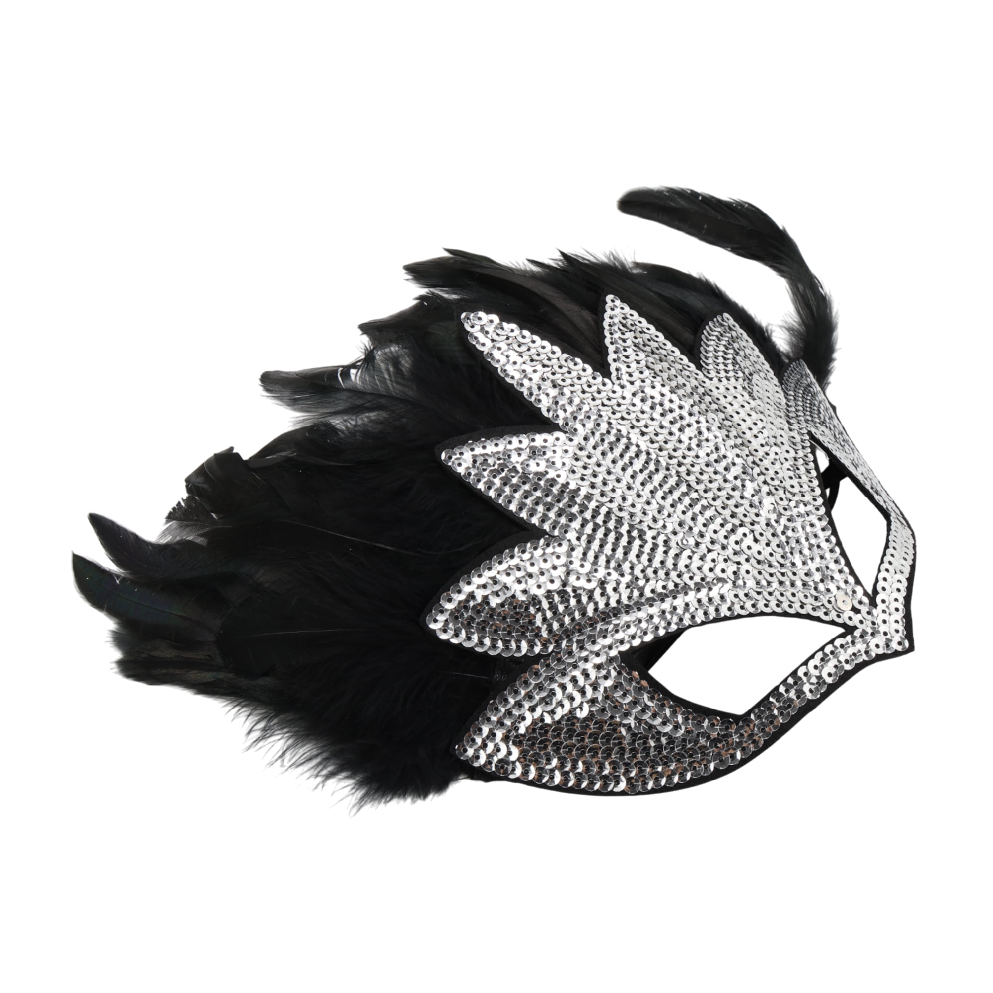 Unique Bargains 1 Pack Elegant Sequined Feathers Party Mask Silver Tone