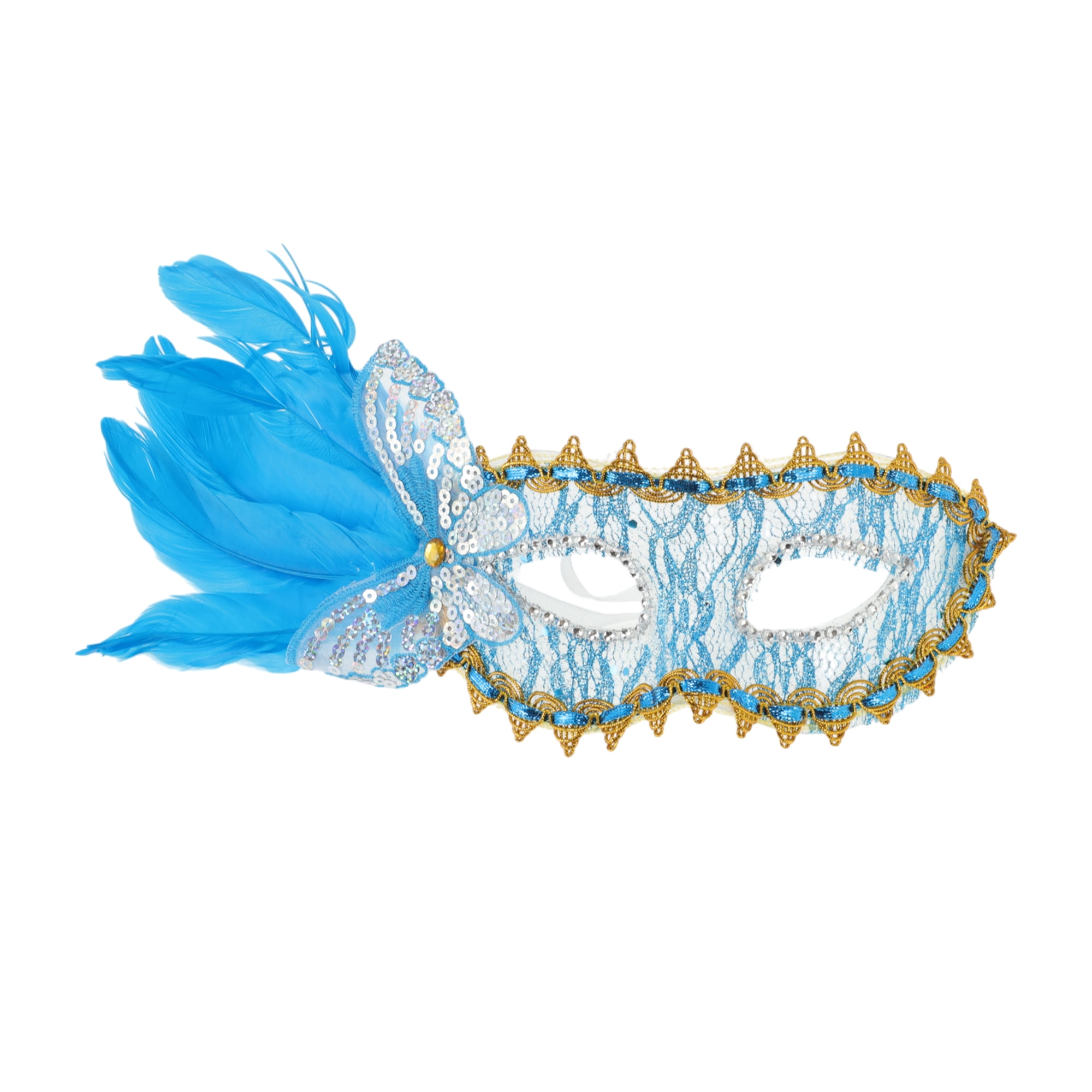 Unique Bargains 1 Pack Elegant Side Feather Masquerade Princess Party Mask Blue