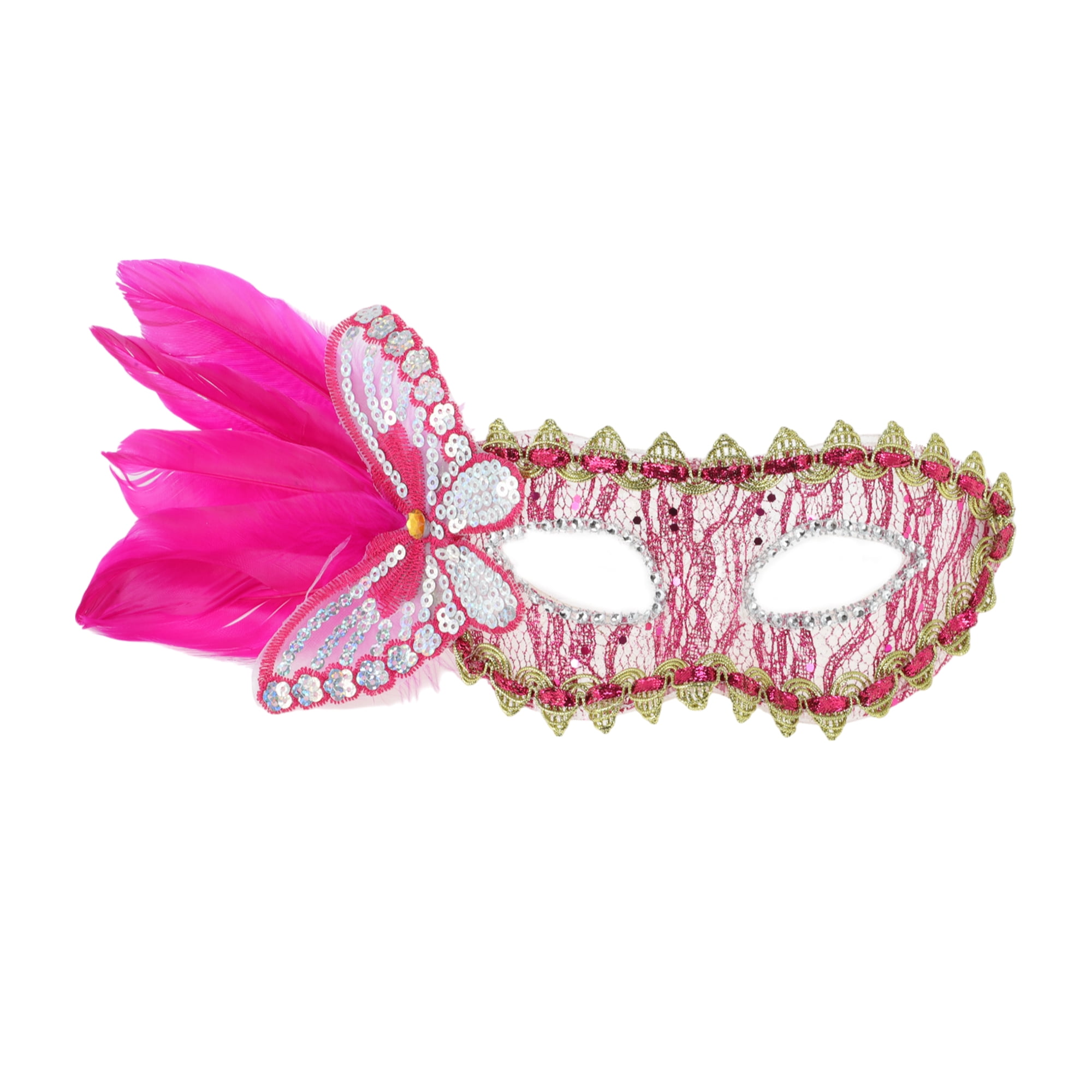 Unique Bargains 1 Pack Elegant Side Feather Masquerade Princess Party Mask Rose Red