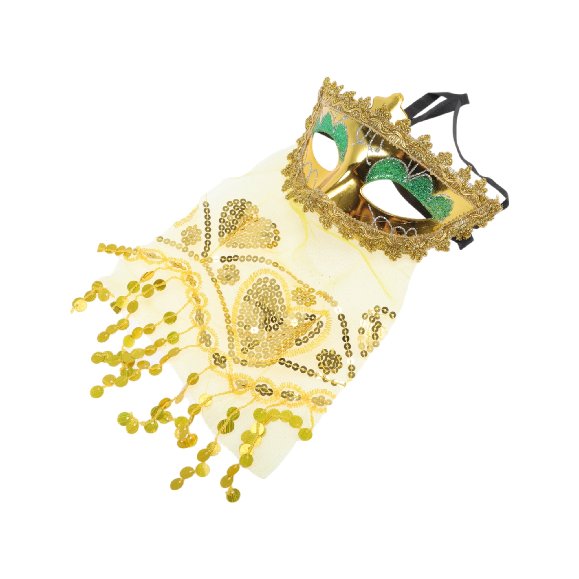 Unique Bargains 1 Box Elegant Veiled Half Face Party Mask Gold Tone
