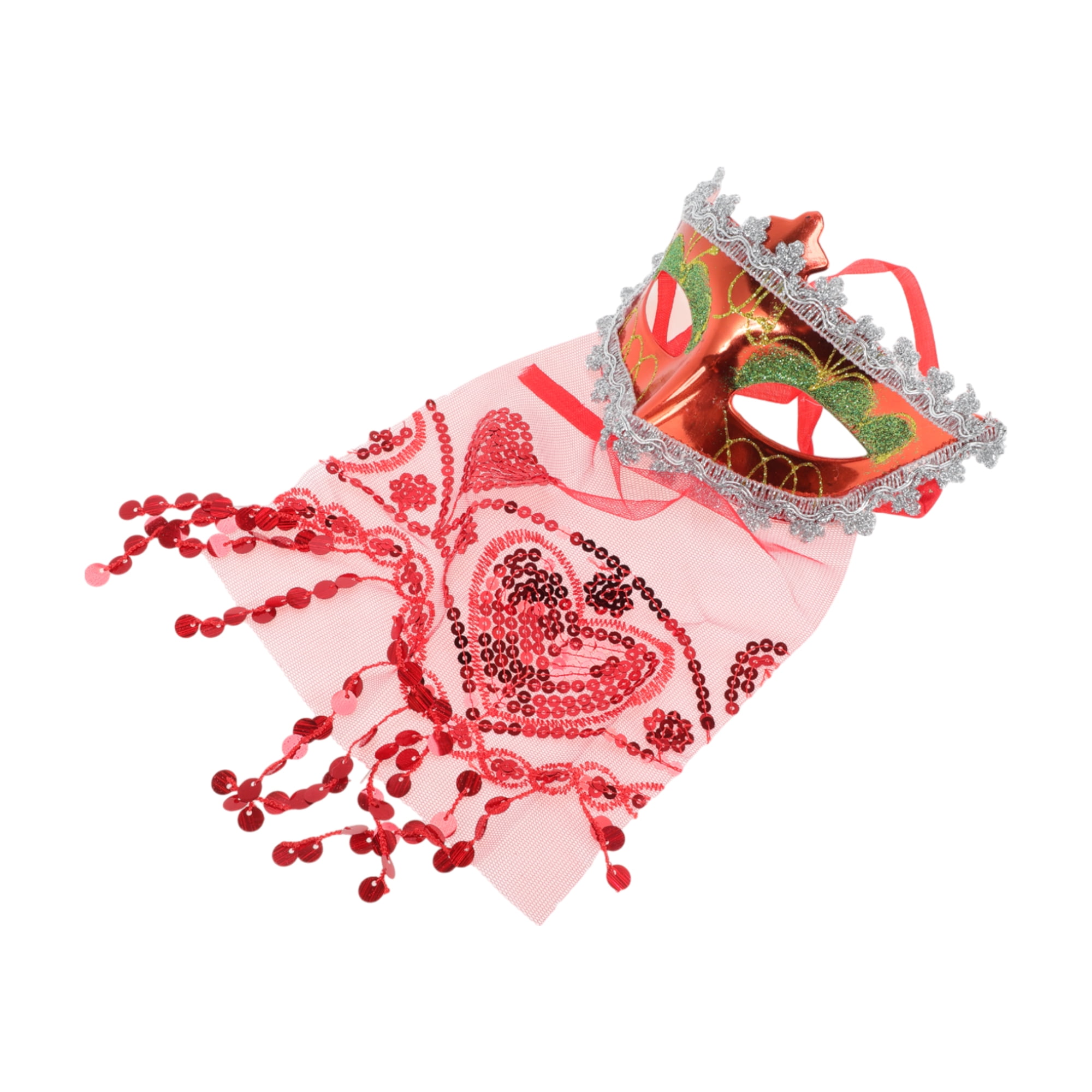 Unique Bargains 1 Pack Elegant Veiled Half Face Party Mask Red