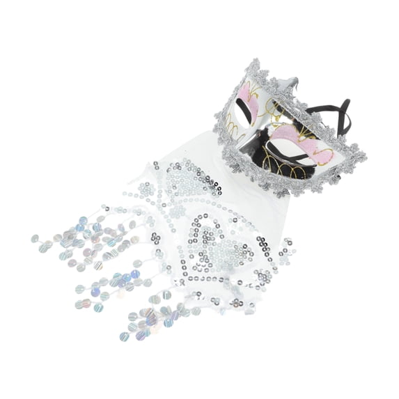 Unique Bargains Elegant Veiled Half Face Party Mask Silver Tone