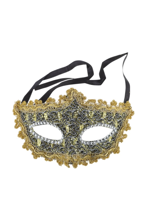 1 Pack Pointed Head Dragon-Design Half Face Mask Black, Gold Tone