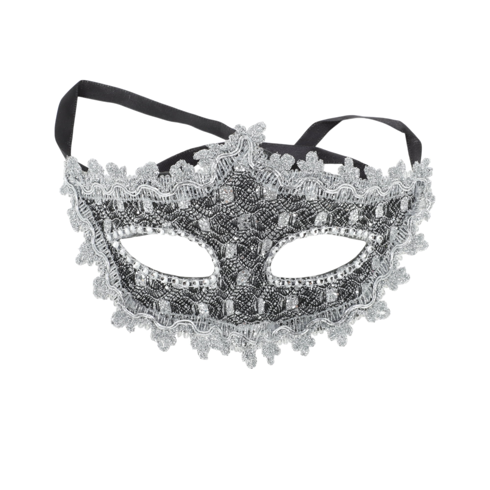 Unique Bargains 1 Box Pointed Head Dragon-Design Half Face Mask Black, Silver Tone