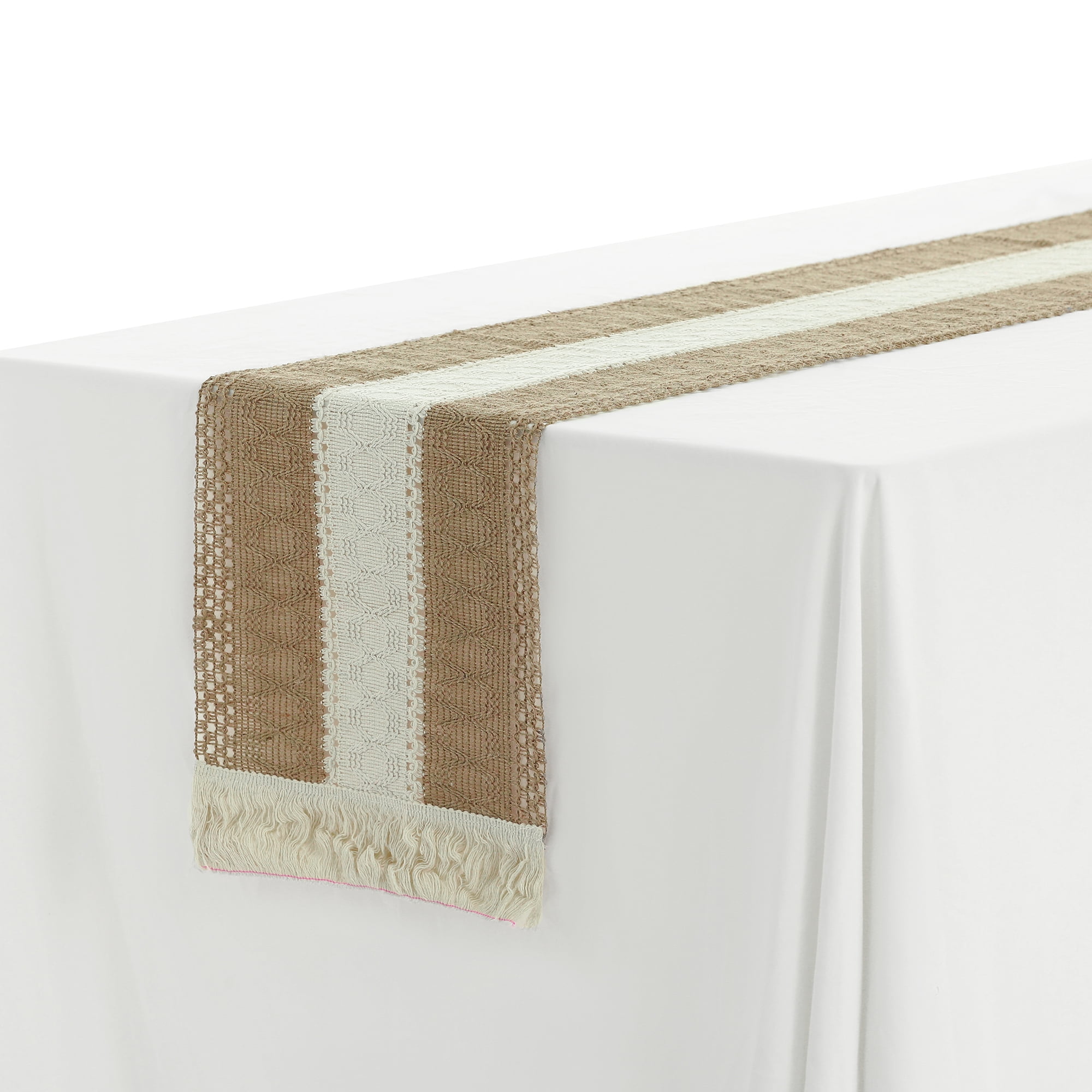Unique Bargains 1 Pack Row of Fringe Table Runners Floral Table Banner Brown 12"x71"