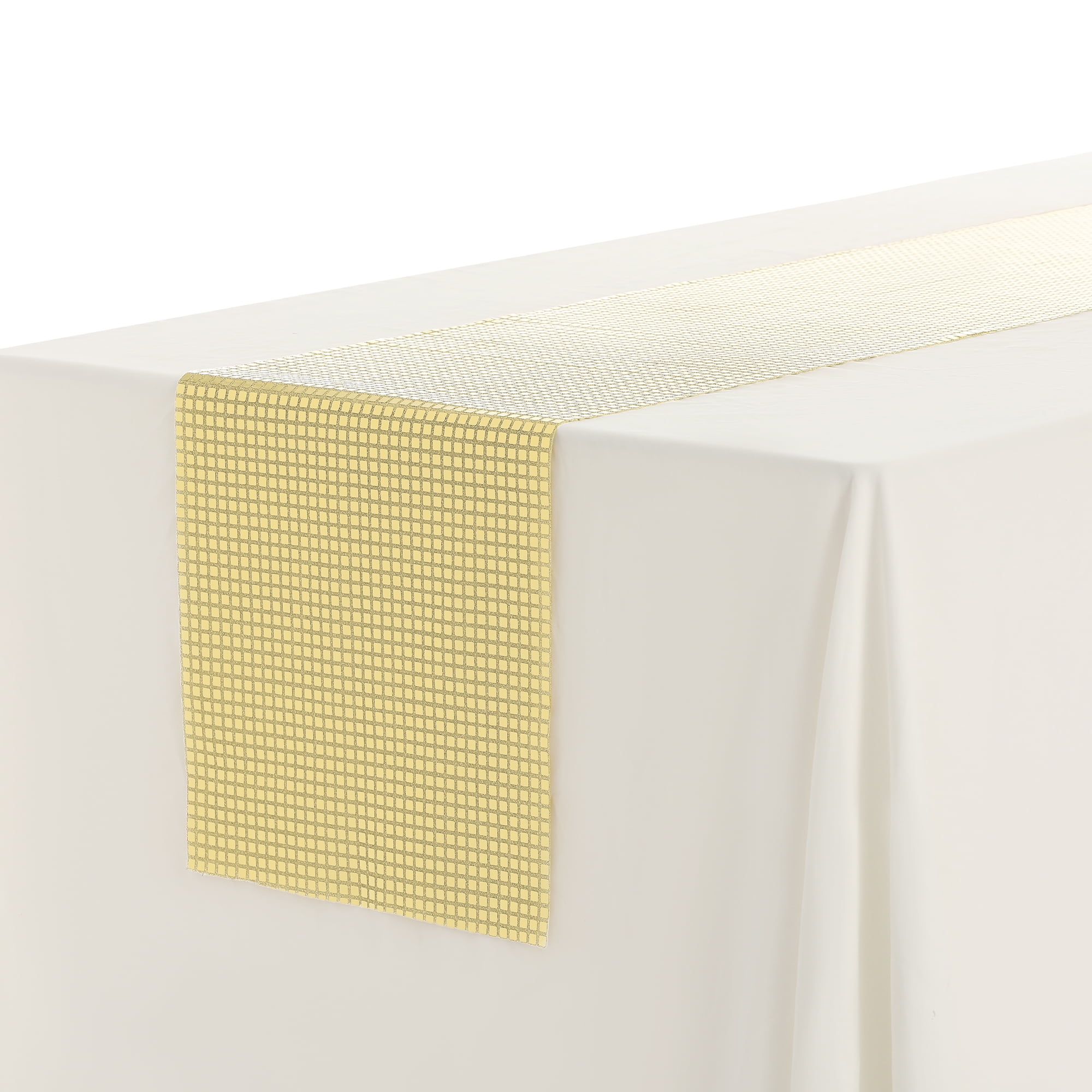 Unique Bargains 1 Pack Silver Table Flags Long Plaid Sequin Table Runners Champagne 12"x108"