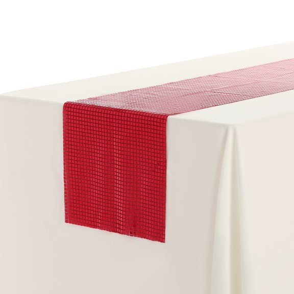Unique Bargains 1 Pack Silver Table Flags Long Plaid Sequin Table Runners Red 13"x71"
