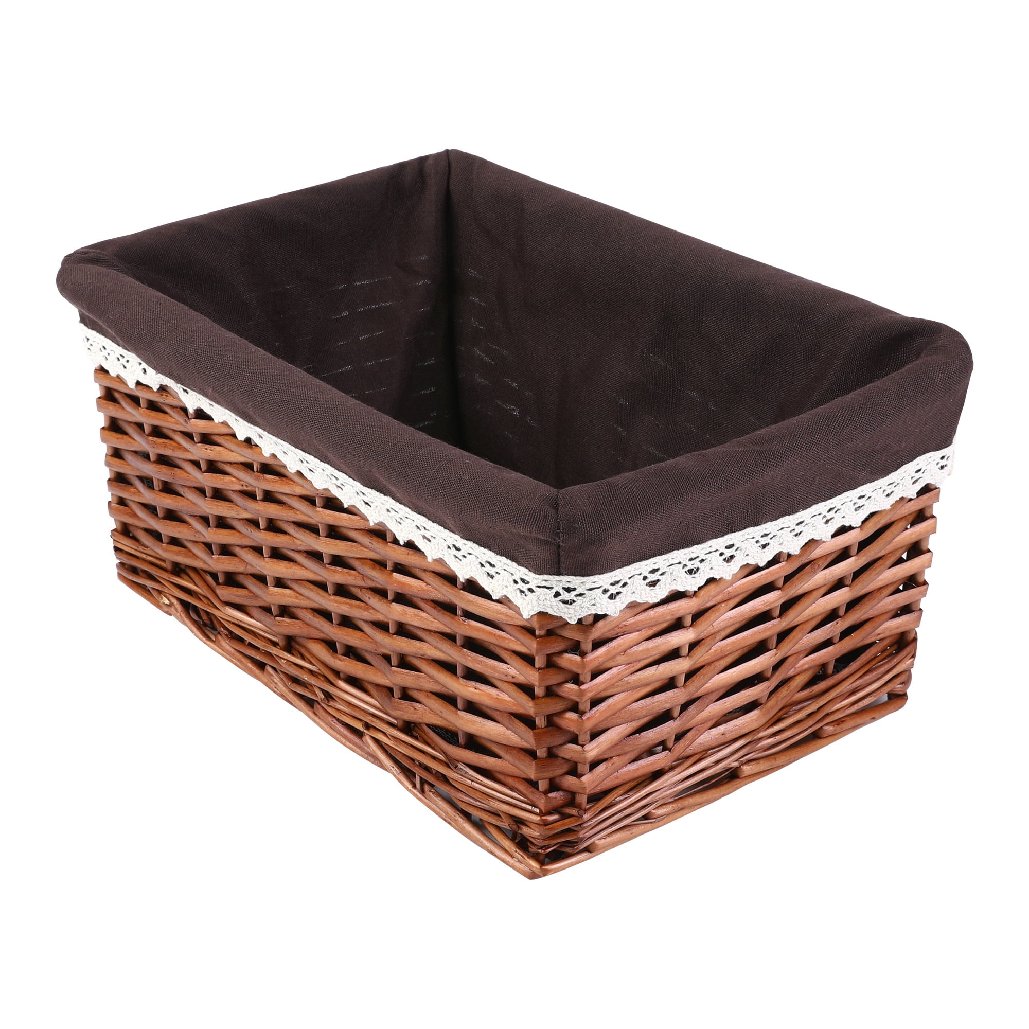 Unique Bargains 1 Pack Wicker Basket with Cloth Coffee 13*8.7*6.3in