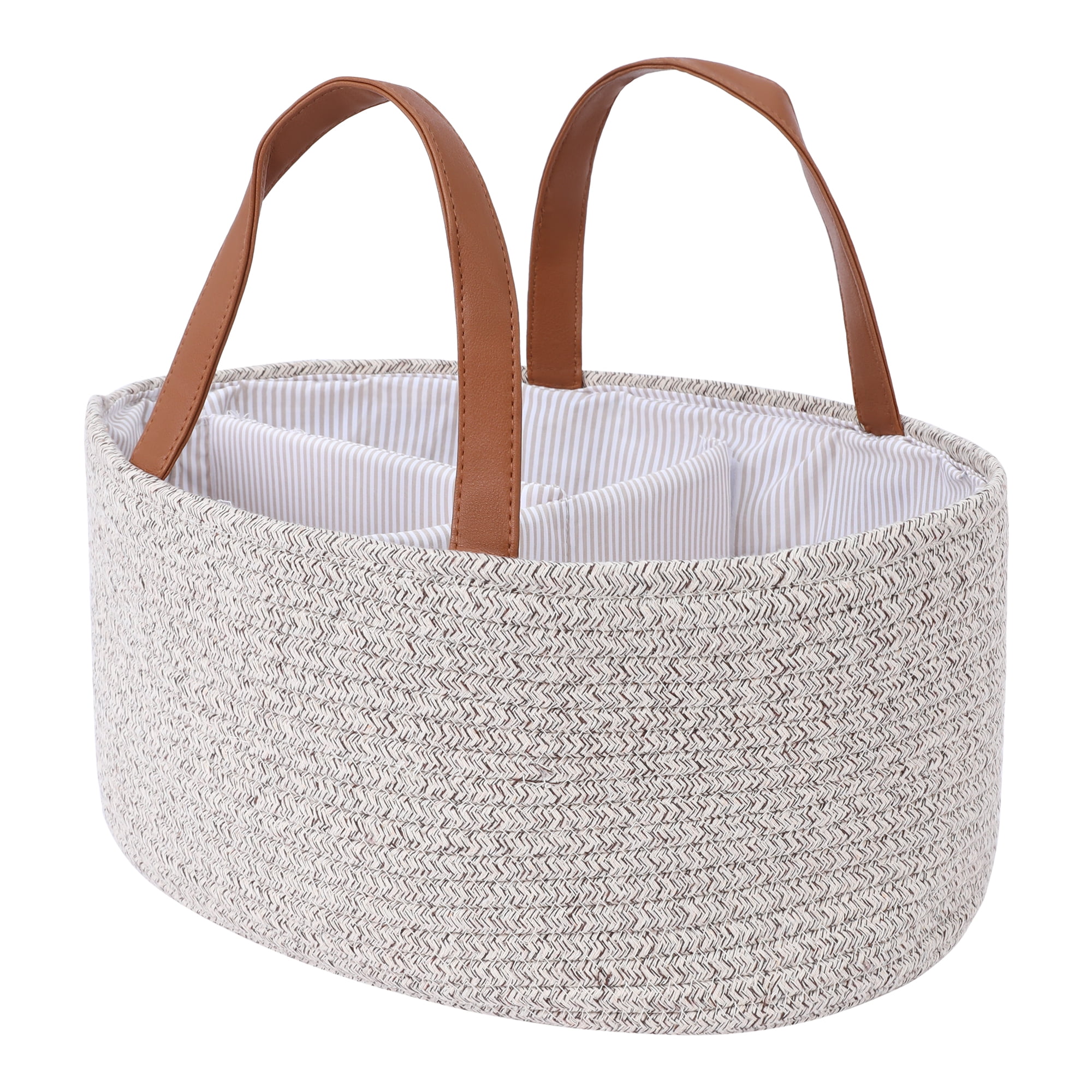 Unique Bargains 1 Pack Woven Storage Basket Bin with Divider and Handle Brown L