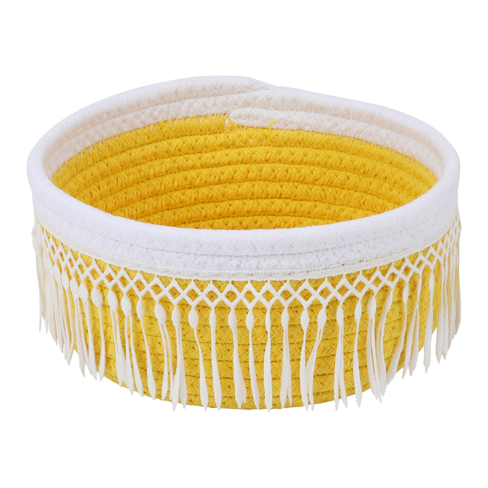 Unique Bargains 1 Pack Woven Storage Basket for Entryway Desk Yellow 8.1*3.7in