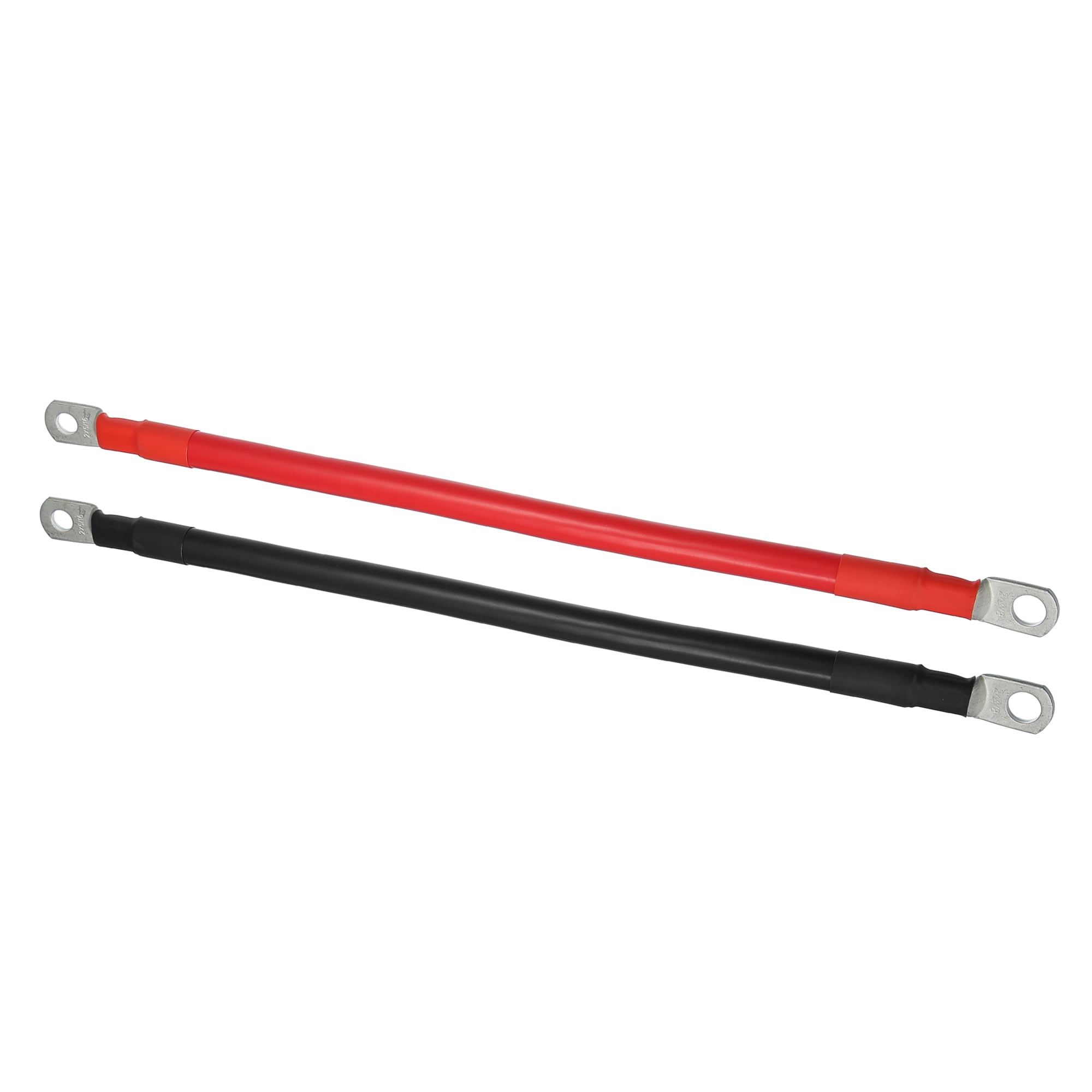 Unique Bargains 1 Pair Copper Battery Inverter Cables 2 AWG Gauge 1ft Battery Cable Pure Copper Black Red with 3/8" 5/16" Ring