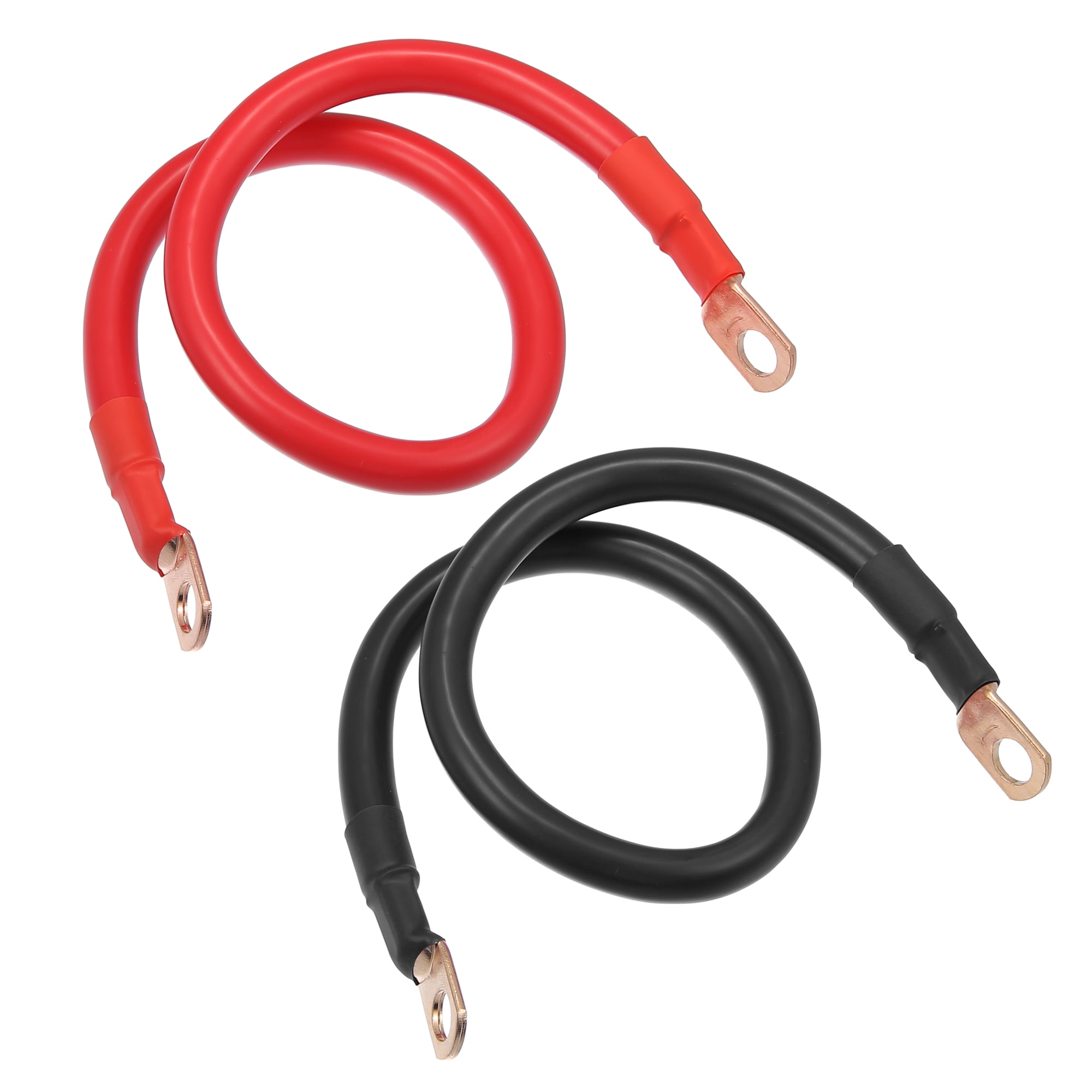 Unique Bargains 1 Pair 2 AWG Gauge 20" Battery Inverter Cables with 3/8" Ring Universal for Car Vehicle RV Black Red
