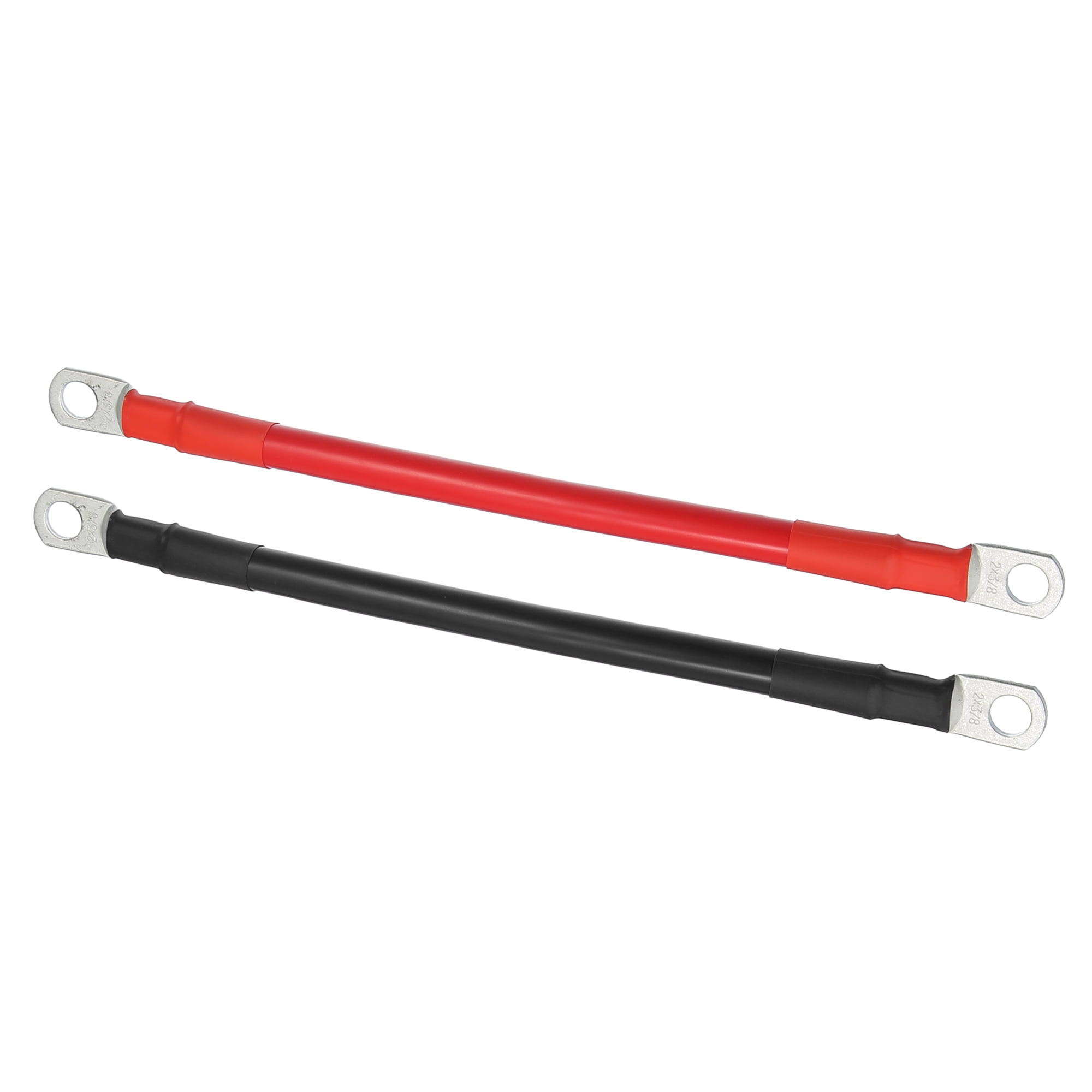 Unique Bargains 1 Pair 2 AWG Gauge 9" Battery Inverter Cables with 3/8" Ring Universal for Car Vehicle RV Black Red