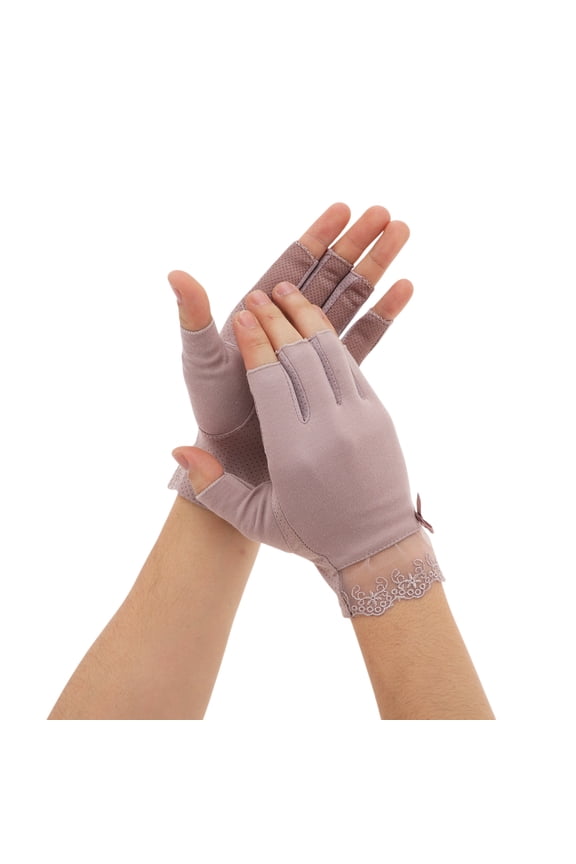 1 Pair Anti-slip Half Finger Lace Manicure Gloves Purple
