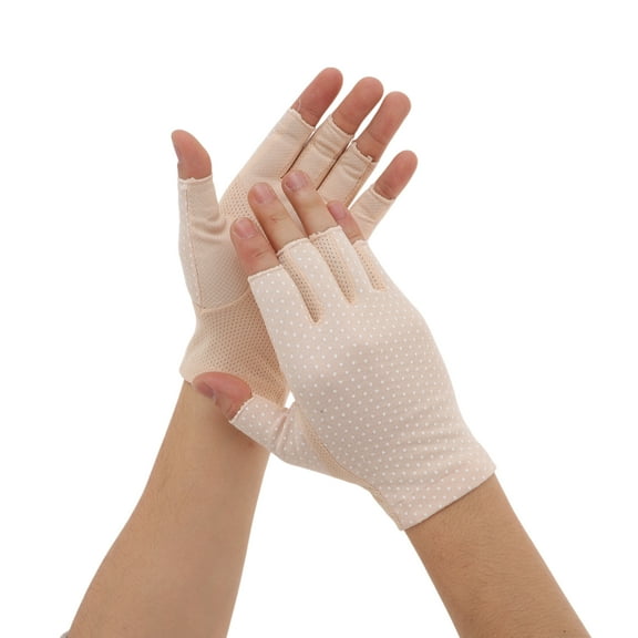 Unique Bargains 1 Pair Anti-slip Polka Dot Manicure Gloves Beige