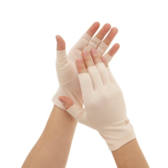 Unique Bargains 1 Pair Anti-slip Sunprotection Half Finger Manicure Gloves Beige