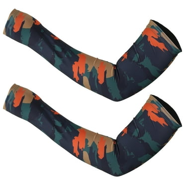 Unique Bargains 1 Pair Basketball Camouflage Arm Compression Sleeve L Size Green Orange Blue