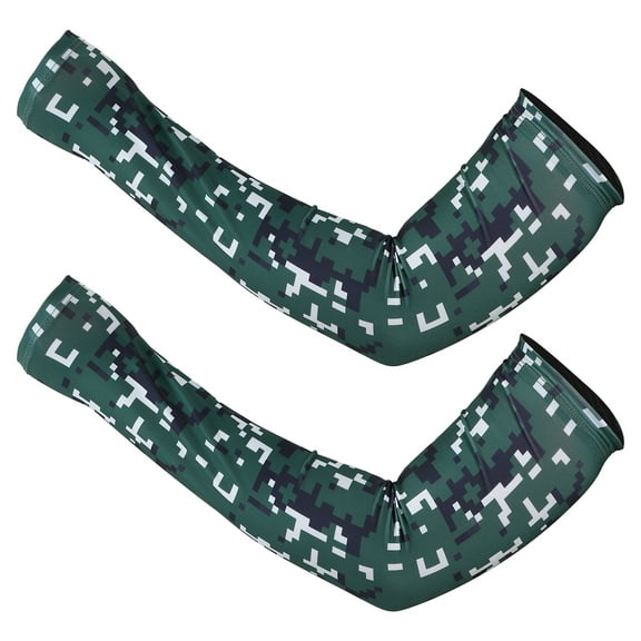 Unique Bargains 1 Pair Basketball Camouflage Arm Compression Sleeve L Size Green