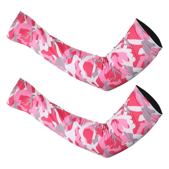 Unique Bargains 1 Pair Basketball Camouflage Arm Compression Sleeve L Size Pink Gray White