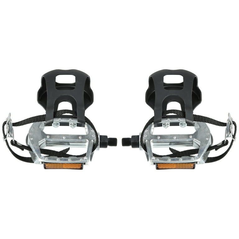 Unique Bargains 1 Pair Bike Pedals 1 2 Spindle Platform Toe Clips Fixed Black Silver Tone Walmart