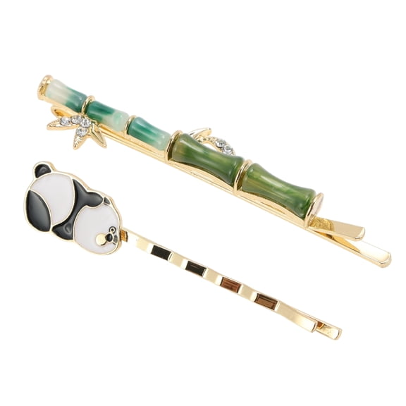 Unique Bargains 1 Pair Bobby Pin Animal Hair Clips Green Black White