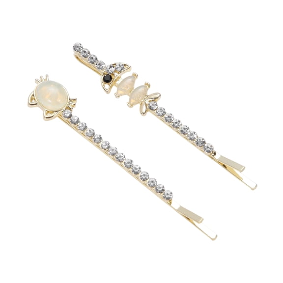 Unique Bargains 1 Pair Bobby Pin Cat Fish Hair Clips Gold Tone Beige