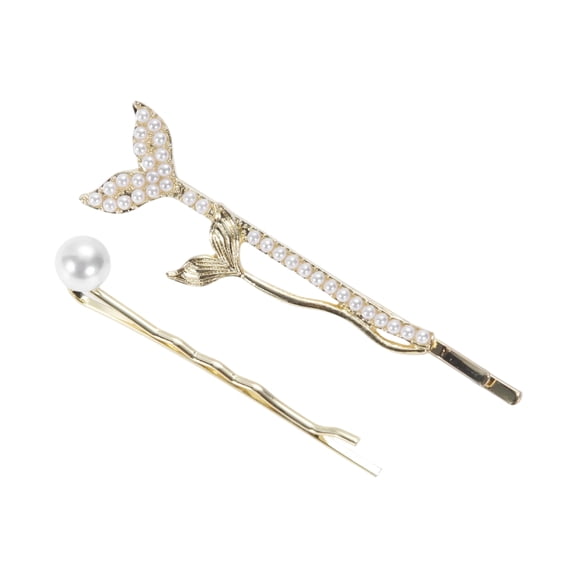 Unique Bargains 1 Pair Bobby Pin Fish Tail Hair Clips Gold Tone Beige