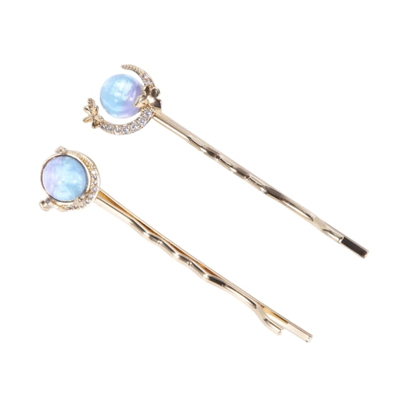 Unique Bargains 1 Pair Bobby Pin Planet Hair Clips Gold Tone Blue Purple