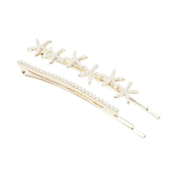 Unique Bargains 1 Pair Bobby Pin Star Hair Clips Silver Tone White