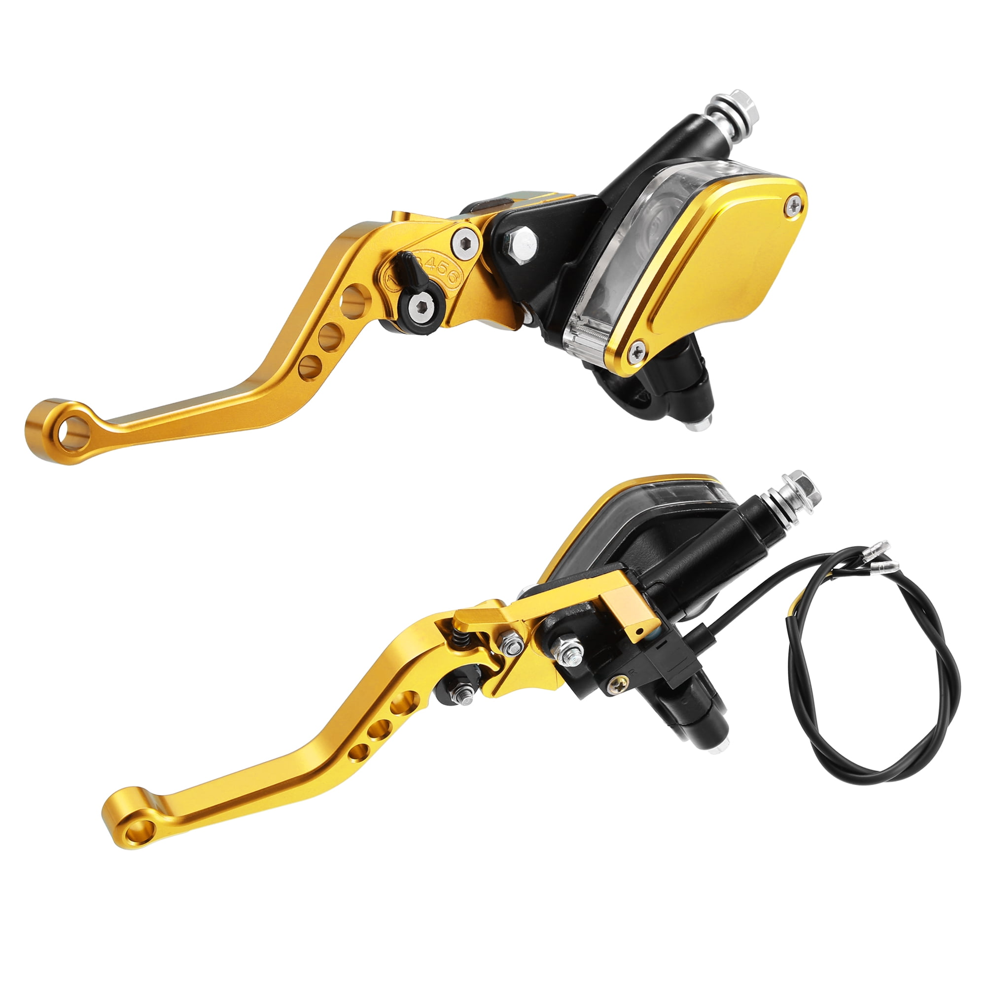 Unique Bargains 1 Pair Brake Clutch Pump Lever Dual Hydraulic Master Cylinder Universal for 7/8' Motorbike Gold Tone