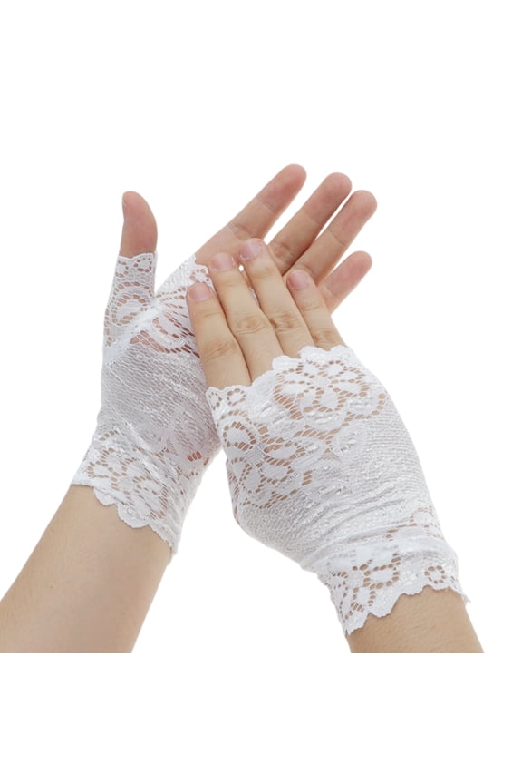 1 Pair Breathable Flower Half Finger Manicure Gloves Women White