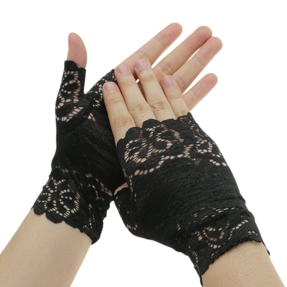 Unique Bargains 1 Pair Breathable Flower Manicure Gloves Women Black