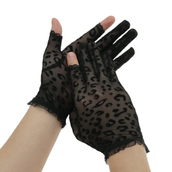 Unique Bargains 1 Pair Breathable Leopard Print Manicure Gloves Women Black
