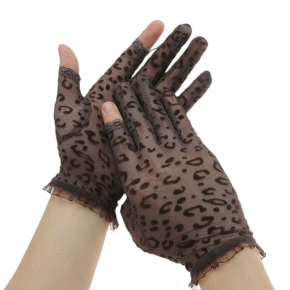 Unique Bargains 1 Pair Breathable Leopard Print Manicure Gloves Women Coffee Color