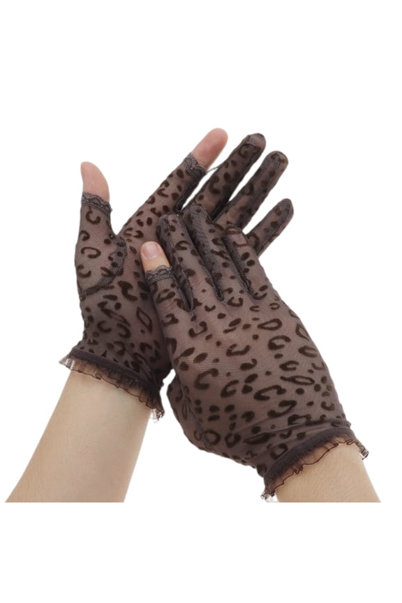 1 Pair Breathable Leopard Print Manicure Gloves Women Coffee Color