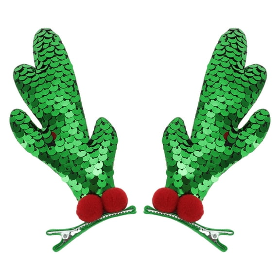 Unique Bargains 1 Pair Christmas Hair Clips Single Antlers Hairdo Clip for Christmas 1.97"x0.79"x4.72" Green