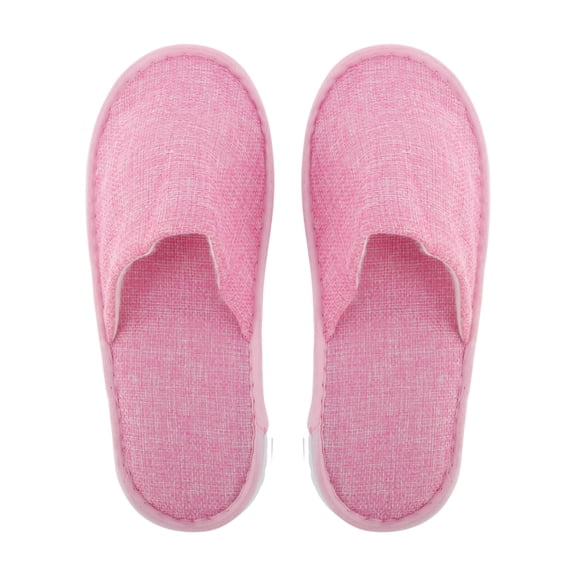 Unique Bargains 1 Pair Disposable Slippers Foldable Linen Closed Toe Slippers Hotel Slippers for Family Pink