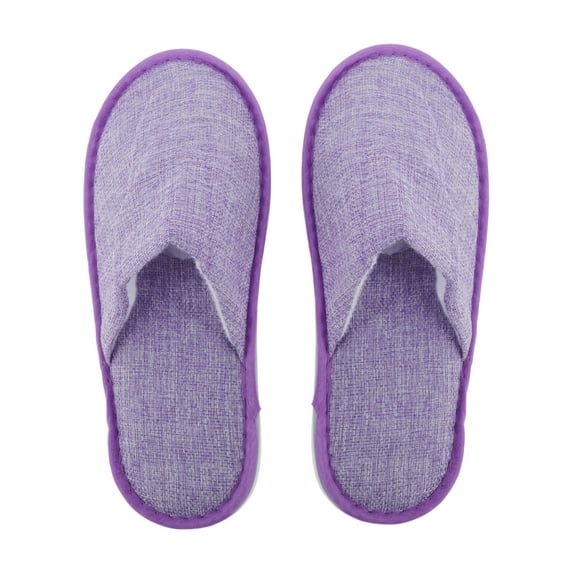 Unique Bargains 1 Pair Disposable Slippers Foldable Linen Closed Toe Slippers Hotel Slippers for Family Purple