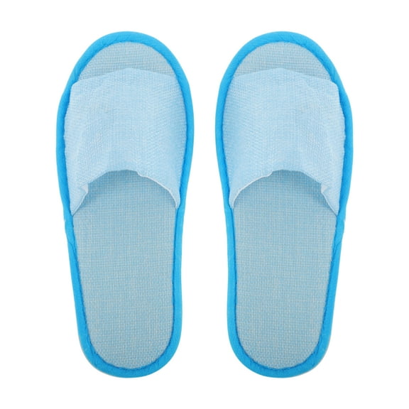 Unique Bargains 1 Pair Disposable Slippers Foldable Open-Toed Linen Slippers Hotel Slippers for Family Blue