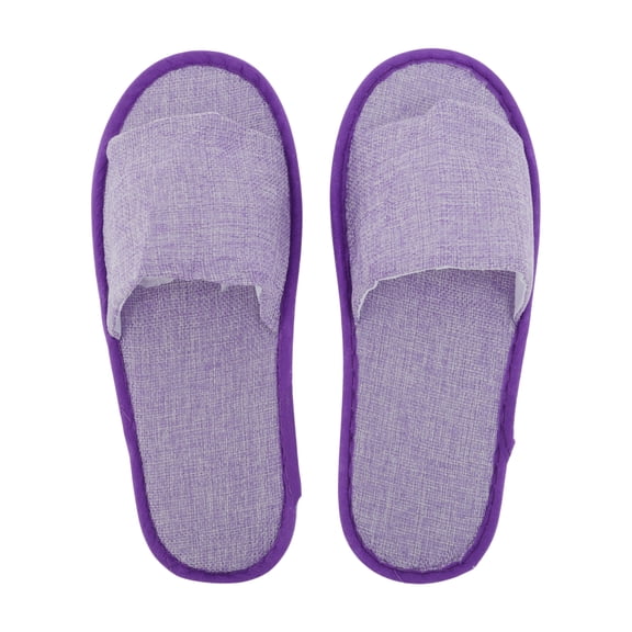 Unique Bargains 1 Pair Disposable Slippers Foldable Open-Toed Linen Slippers Hotel Slippers for Family Purple