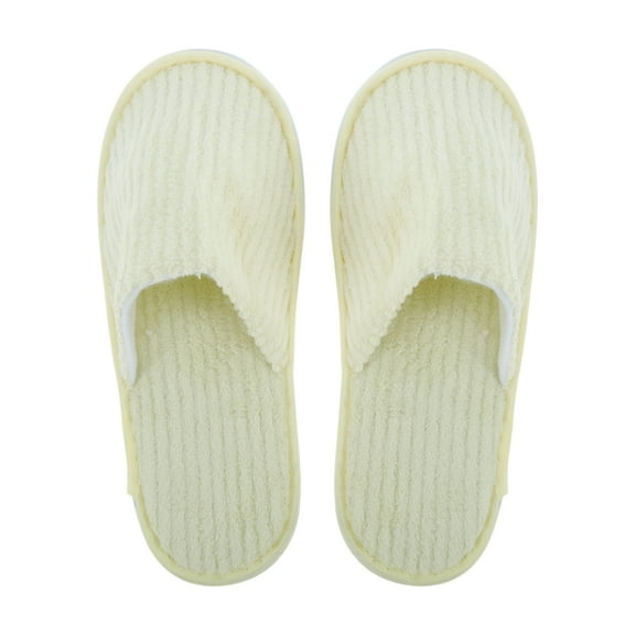 Unique Bargains 1 Pair Disposable Slippers Foldable Striped Hotel Slippers for Family Beige