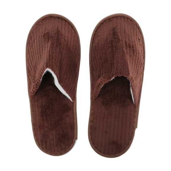 Unique Bargains 1 Pair Disposable Slippers Foldable Striped Hotel Slippers for Family Coffee Color