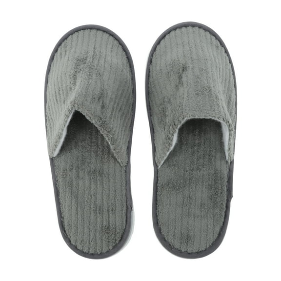 Unique Bargains 1 Pair Disposable Slippers Foldable Striped Hotel Slippers for Family Gray