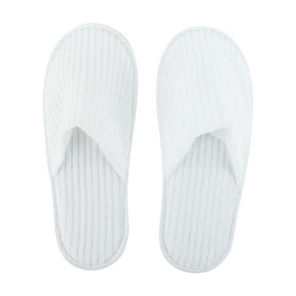Unique Bargains 1 Pair Disposable Slippers Foldable Striped Hotel Slippers for Family White