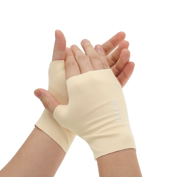 Unique Bargains 1 Pair Elegant Ice-sensing Sunscreen Manicure Gloves Skin Color